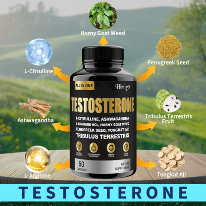 Tongkat Ali Testosterone Supplement for Men — 5 Bottles 300 Capsules with Horny Goat Weed, L-Arginine, L-Citrulline & Ashwagandha | Male Energy, Strength & Vitality Formula