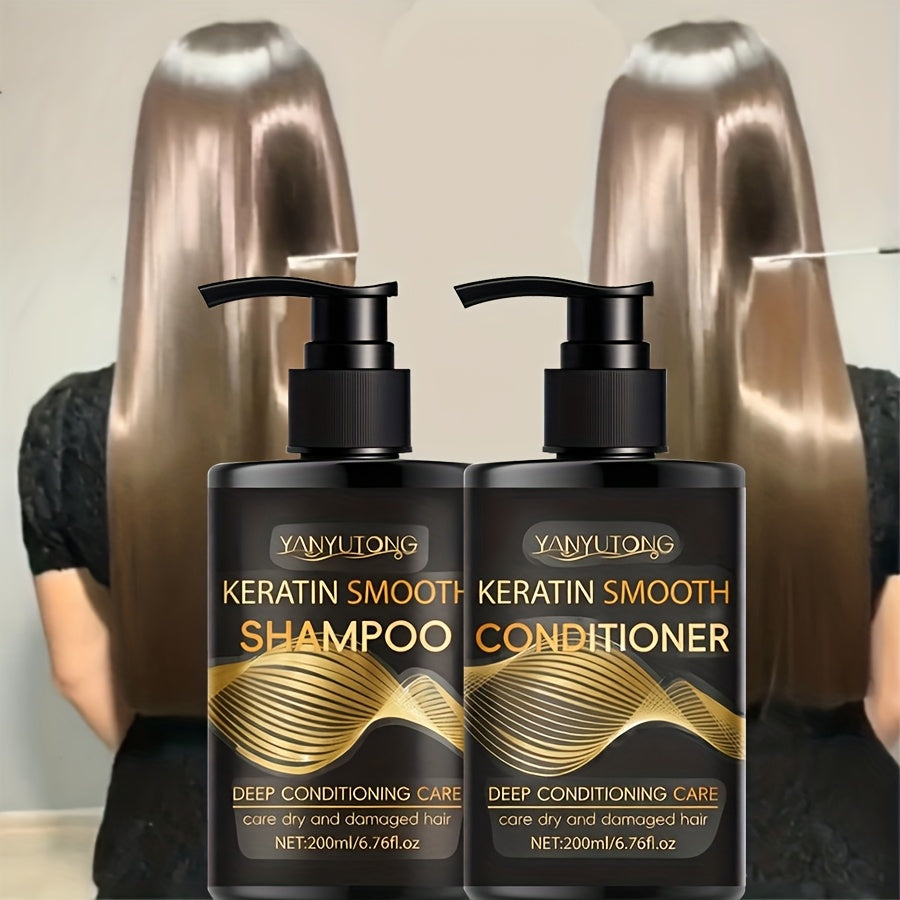 400mlKeratin Hair Care Set, 200mlShampoo+200mlconditioner, Moisturizes Hair And Scalp, Breaks And Splits-professional, Non Frizzy And Silky Hair For Dyeing Hair And Heat Damage, For All Hair Qualities, Valentine'S Day, New Year, Mother'S Day Gifts