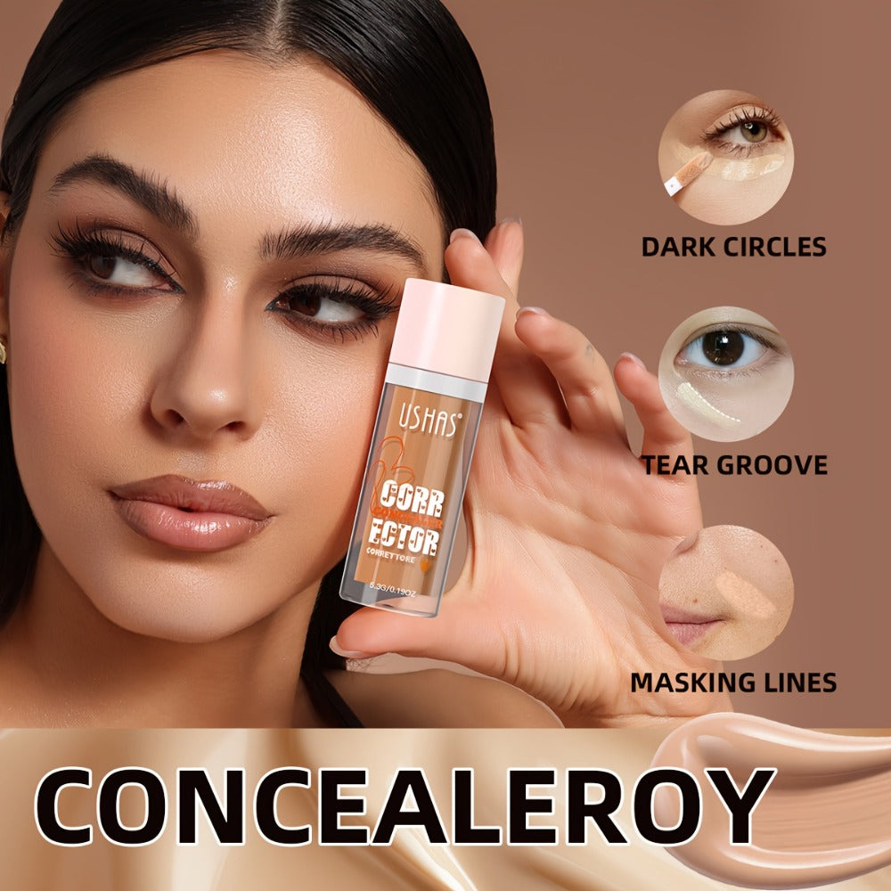 USHAS Liquid Concealer - 12 Shade Range, Full-Coverage Waterproof & Buildable Coverage, Self-Applying Applicator Brush Tip, Long-Lasting Non-Cakey Formula for Sensitive/Combination/Oily Beige - Instantly Cover Dark Circles,, Blemishes