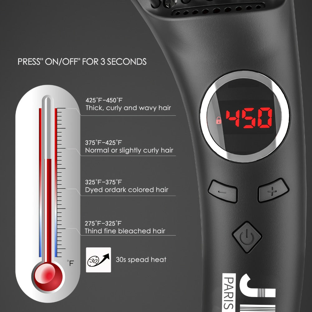 Hair Straightener Brus, 30S Fast Ceramic Hair Straightener Comb & Iron with Anti-Scald, Travel & Salon, Best Soft Round Touch Body for Home, Black