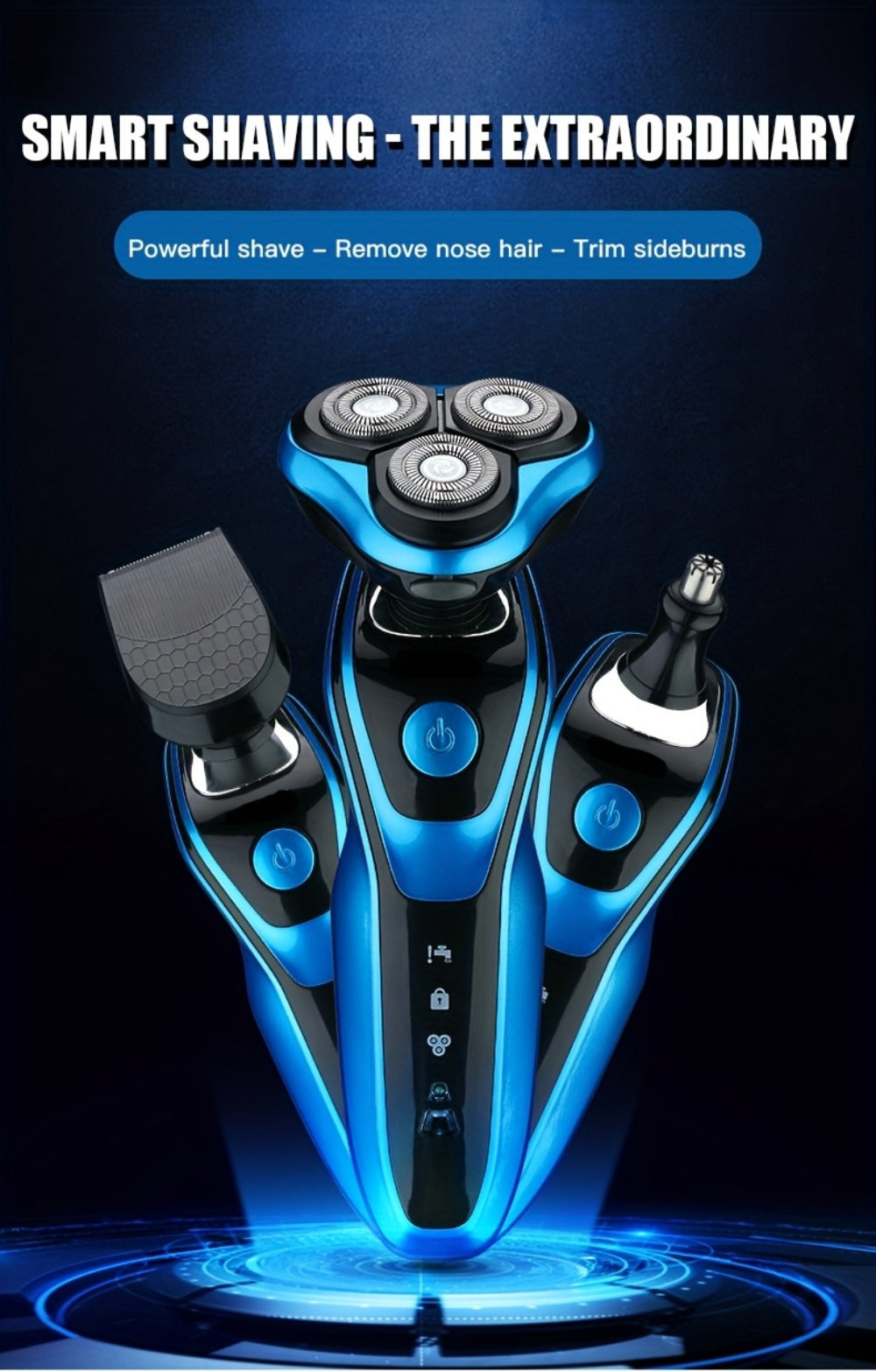 Men's 3-in-1 Electric Shaver & Nose Hair Trimmer with USB Rechargeable, Floating Blade & Digital Display Suitable for Sideburns Trimming, Portable Shaving Machine for Nose Hair Care, Ideal Gift for Men and Fathers Day