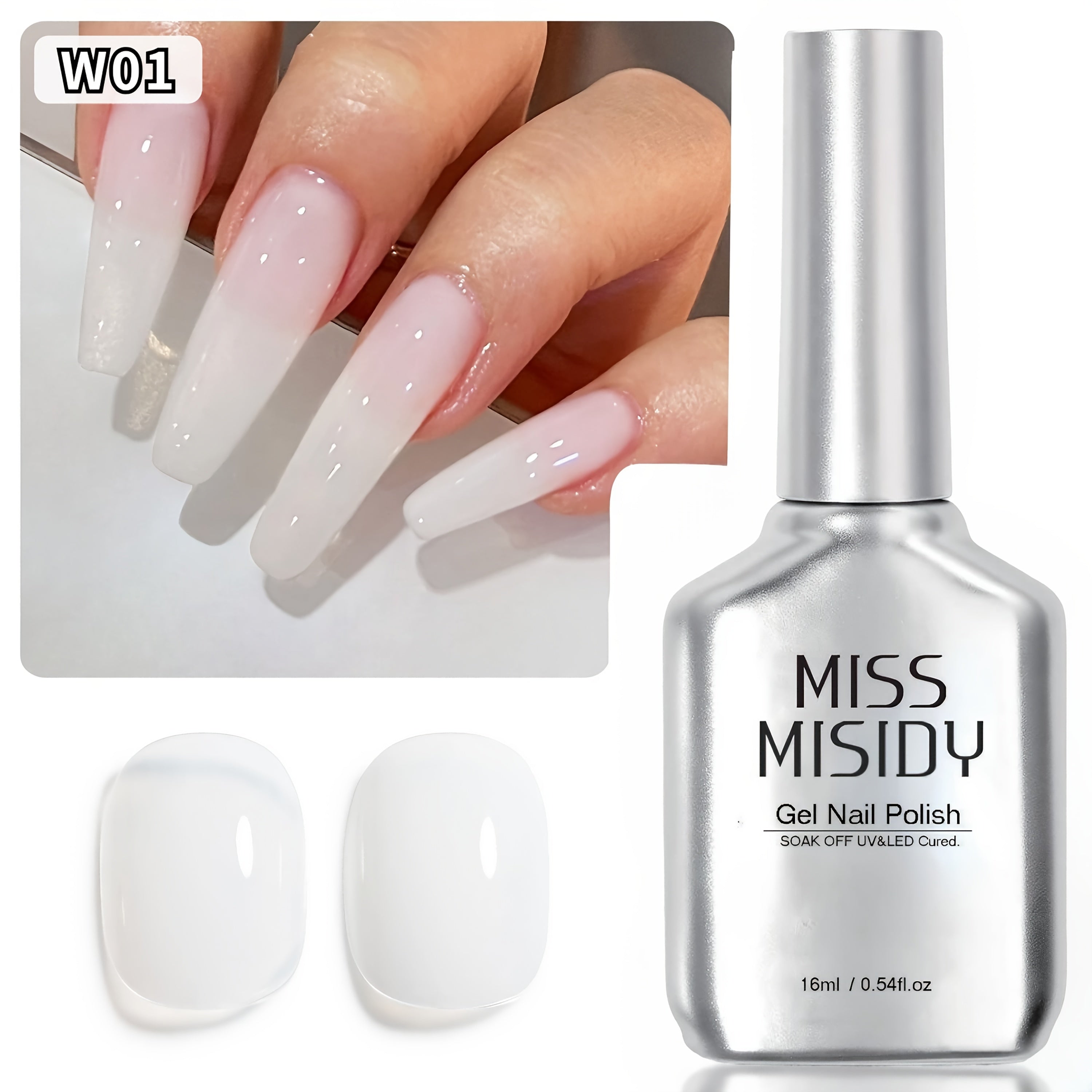 MISS MISIDY 0.54oz Milky White Gel Nail Polish - Japanese & Korean Beauty Series Suitable for Salon & - Use, Alcohol-Free Long-Lasting Sheer Jelly Polish, Neutral Natural Light Gel for Nail Glue or Polish, Glossy Finish