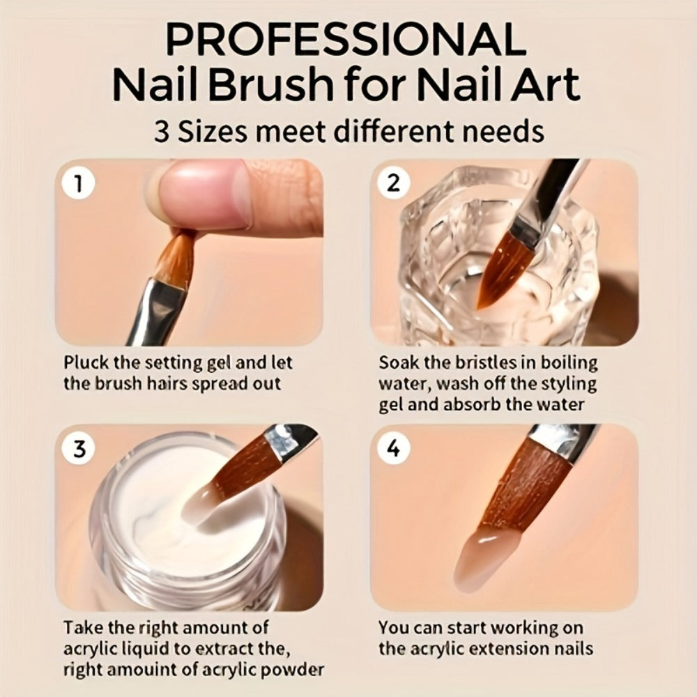 NOCIS Nail Art Kit: Clear White Pink Acrylic Powder, Liquid Monomer And Brush Set for Extensions, Carving And Manicure - Perfect Gift for