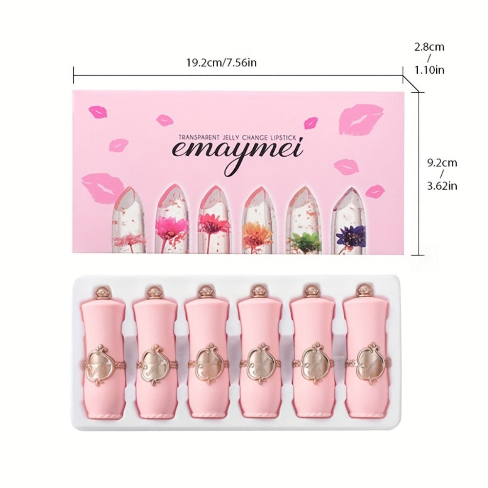 Color Changing Lip Balm 6 Pack — Temperature-Sensitive Jelly Lipstick with Dried Flower Extract, Sheer Moisturizing Clear Gloss, Natural Pink Tint, Long-Lasting Hydration for Women