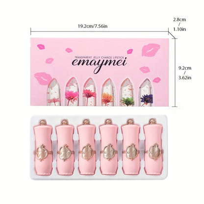 Color Changing Lip Balm 6 Pack — Temperature-Sensitive Jelly Lipstick with Dried Flower Extract, Sheer Moisturizing Clear Gloss, Natural Pink Tint, Long-Lasting Hydration for Women