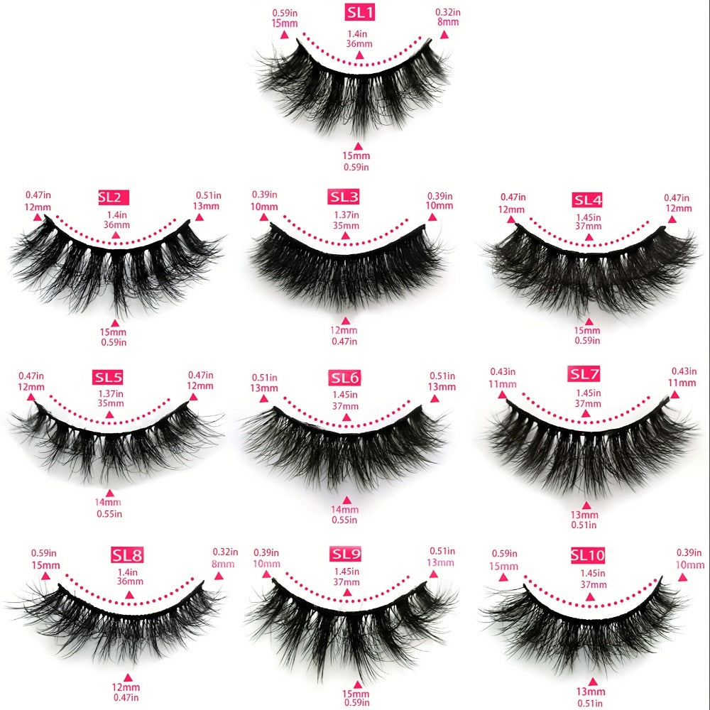 20 Pairs False Eyelashes Natural Long Fluffy Curling Thick Reusable & Lightweight Eyelashes Mix Styles Portable for Daily Use