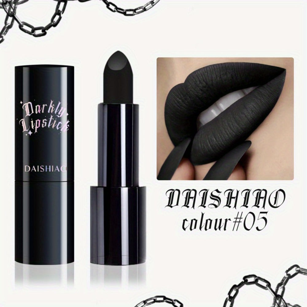 Black Matte Lipstick Set 3 Pcs — Waterproof Long-Lasting Gothic Lip Color, Halloween & Valentine's Day Cosmetic Lip Gloss Gift