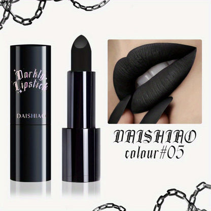 Black Matte Lipstick Set 3 Pcs — Waterproof Long-Lasting Gothic Lip Color, Halloween & Valentine's Day Cosmetic Lip Gloss Gift