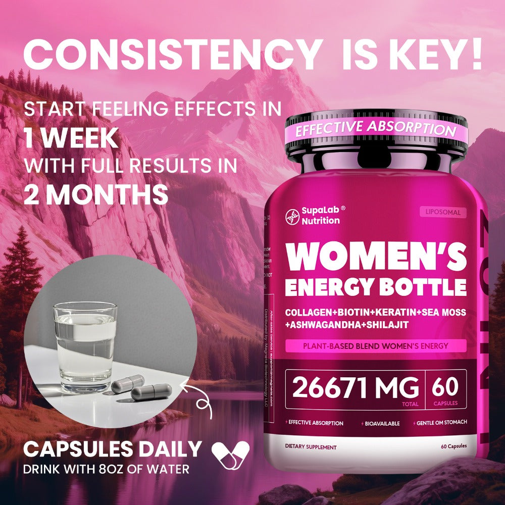 Megneta Women Energy Supplement, 20in 1 Energy Capsules for Women, Vitamins & Minerals, Sea Moss, Shilaji, Ashwagandha, for Energy, Focus, And Womens Health, Energize By Daytime&Enjoy By Nighttime