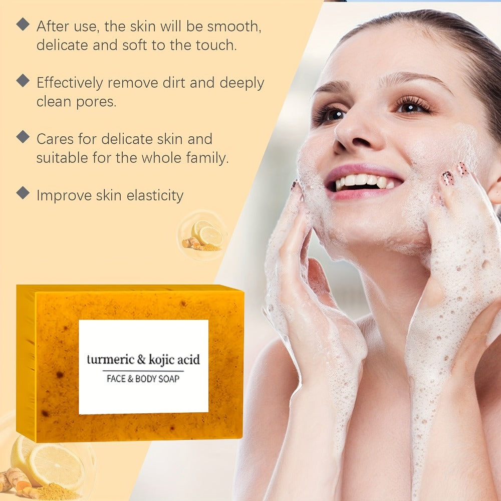 12 Bars of Lemon Turmeric Soap Bar, Complimentary Bubble Net, Facial & Body Kojic Soap, Honey Sheen Soap, Natural Turmeric Handmade Soap Suitable for All Skin Types 3.53Oz/