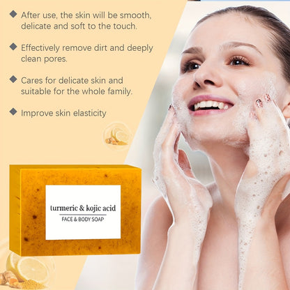 Turmeric Soap Bar Kojic Acid Lemon Honey Natural Handmade 100g - 12 Bars with Bubble Net Brightening Facial Body Soap for Dark Spots Glowing Skin All Skin Types