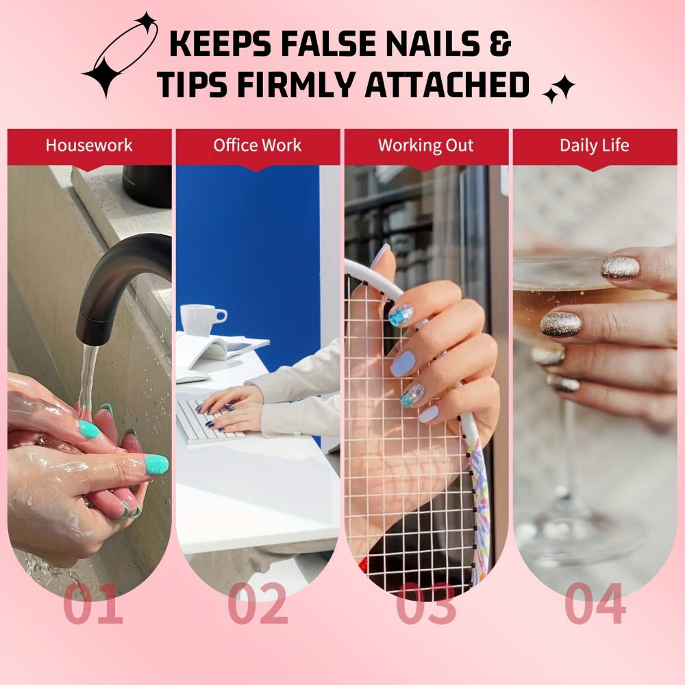 New Upgraded Quick-drying 2 10g Semi-solid Nail Glue with 2 10ml Nail Polish Remover, Suitable for Press-on Nails, No Lamp Required, Long-lasting Fake Acrylic Nail Set Glue Gel
