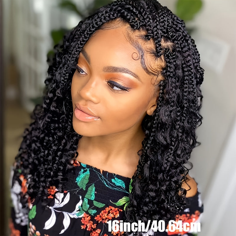 Elegant Full Lace Knotless Braided Wig with Curly Ends - 180% Density Synthetic Hair for Women, Handmade Braiding Wig for Christmas Halloween Valentine's Day Parties, Holiday Gift for All Ethnicities, Wig Accessories, Party Accessory, Sleek Appearance