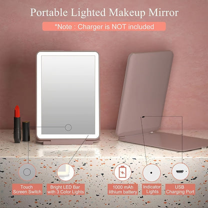 LED Lighted Handheld Mirror Double-Sided Foldable Animal Theme - 3 Brightness Settings USB Rechargeable Portable Makeup Mirror for Travel Women Girls