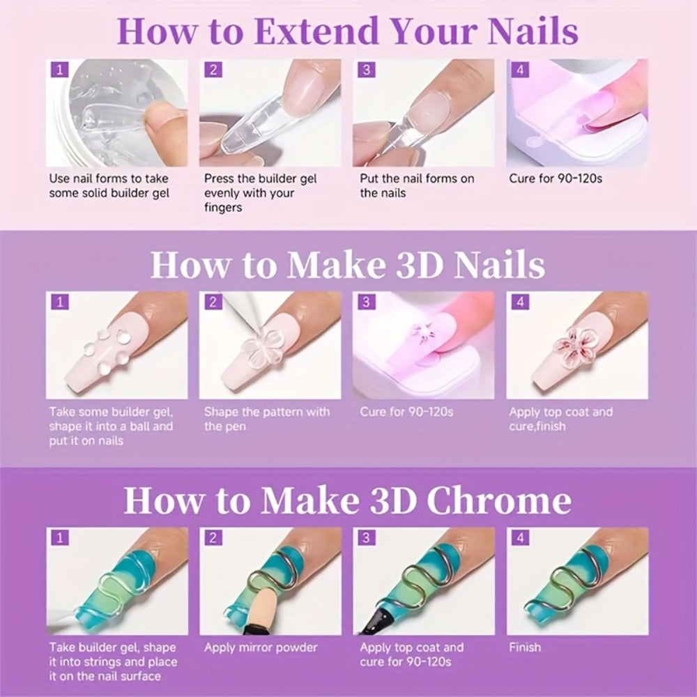 RINO 5pcs/Set Solid Gel Builder for Nails Starter Kit Clear Nude Nail Extension 3D Gel Nail Art Nail Glue for Acrylic Nails Rhinestone Gel Sculpture Molding Gel Hard Gel with Flower Molds Sculpting Brush