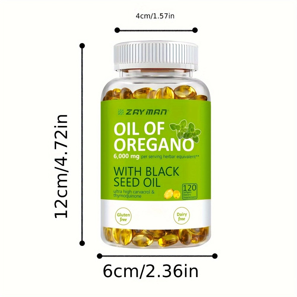 1-3P Bottle of Oregano Oil Softgels - Wild Oregano Oil 6000, Black Seed Oil 200 Capsules, 120 Capsules, Containing Carvacrol And Thymol, Dairy-Free, Gluten-Free