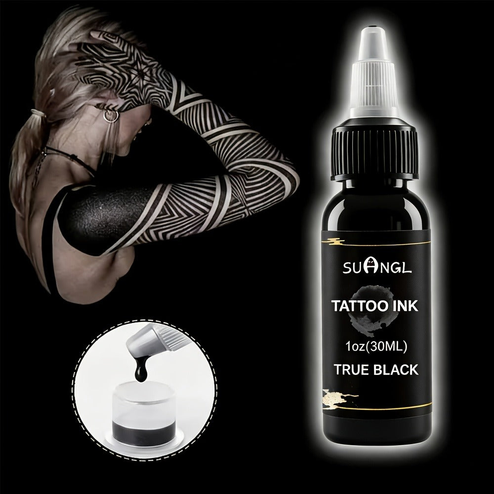 Professional Tattoo Ink Black & White 1.01oz — High Brightness Fine Particle Formula, Needle-Compatible Permanent Body Ink for Tattoo Machines, Studios & Hobbyists
