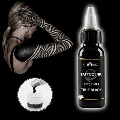 Professional Tattoo Ink Black & White 1.01oz — High Brightness Fine Particle Formula, Needle-Compatible Permanent Body Ink for Tattoo Machines, Studios & Hobbyists