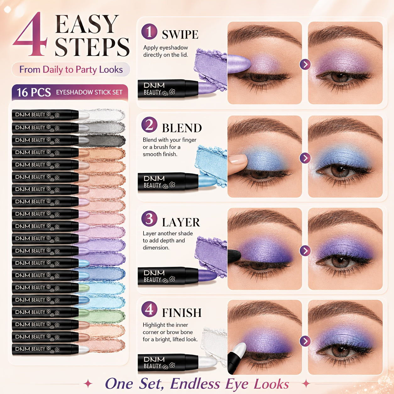 [Mother's Day Gift] 16-Color Highly Pigmented Eyeshadow Stick Set, Waterproof And Long-Lasting, Matte And Shimmer Finishes, Perfect Mother's Day Gift For Her