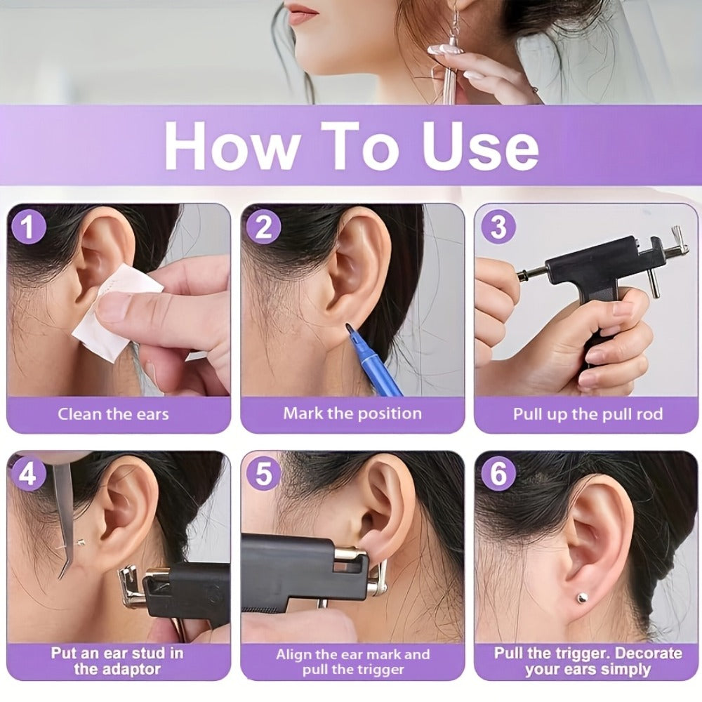 37pcs Professional Ear Piercing Gun Set, Including 24 Stainless Steel Earrings, 12 Crown Earrings, And Safe Ear Hole Gun Tools, To Create Your Exclusive Ear Jewelry Area And Unlock The Wearing Of Earrings.