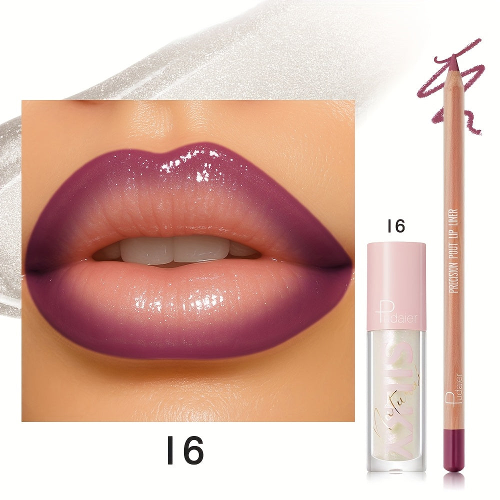 Matte Lip Liner and Glitter Lipstick Set Waterproof Long Lasting Gradient Lip Kit Smooth Blending Bold Color for All Skin Tones Daily Party Makeup
