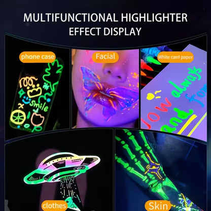 Face Body Paint Pen Set 8 Colors with 105 Tattoo Stencils - Glow in the Dark Neon Face Paint Easy Apply for Party Halloween Festival Stage Body Art