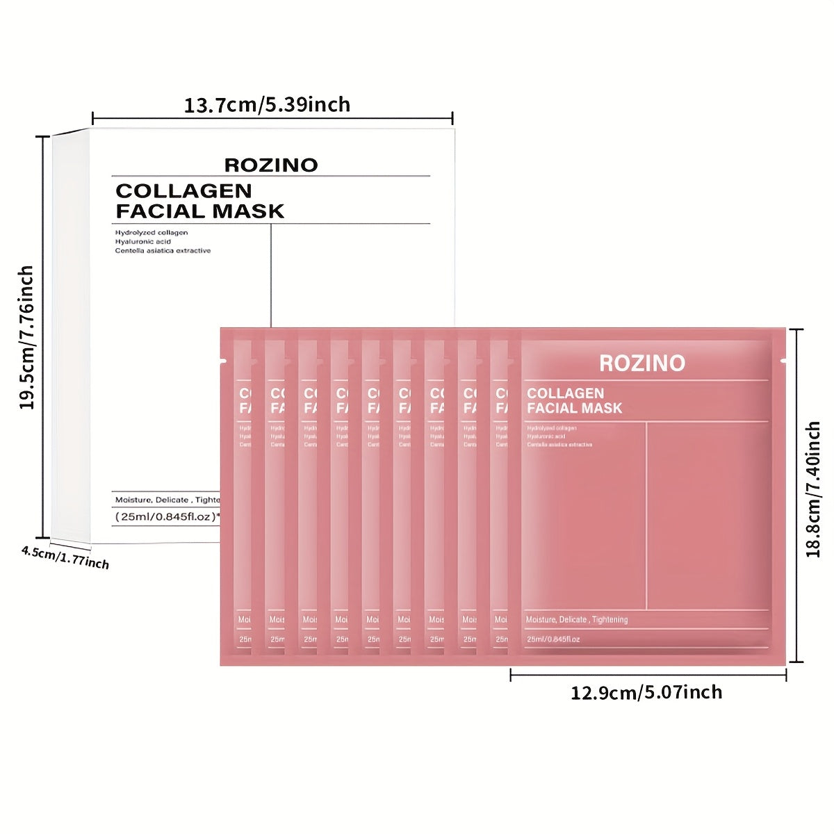 Collagen Sheet Mask Set 10pcs — Bio-Collagen Hydrogel Face Mask with Aloe Vera, Intense Hydration for Dewy Glowing Skin, Alcohol-Free Hypoallergenic, 25ml Each