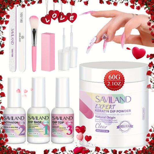 SAVILAND Clear Dip Powder Nail Kit Starter: 60G 2.1Oz Dip Powder for Nails with Dipping Powder Liquid Set Including Dip Base, Activator, And Top Coat. A Professional Dip Nail Kit Ideal for Repairing French Manicures And Nail Art.