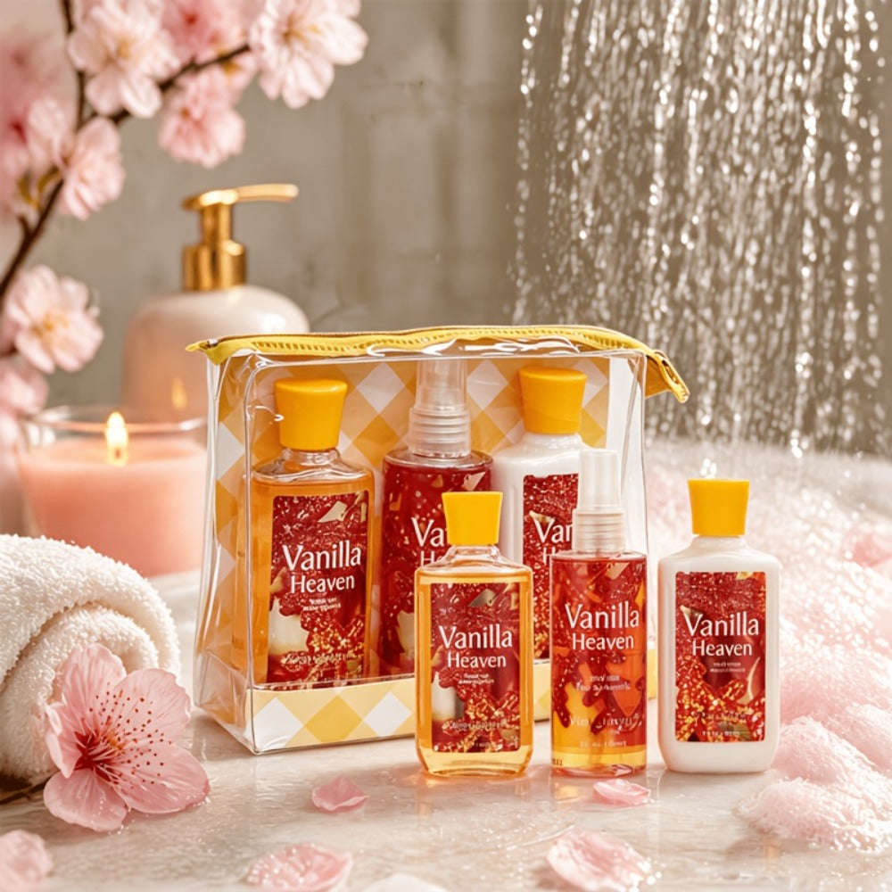 Bath & Body Care Gift Set Shower Gel Body Lotion Body Mist with Aloe Vera Vitamin E Glycerin Moisturizing Fragrance Set for Women Japanese Cherry Blossom Lavender Vanilla Coconut