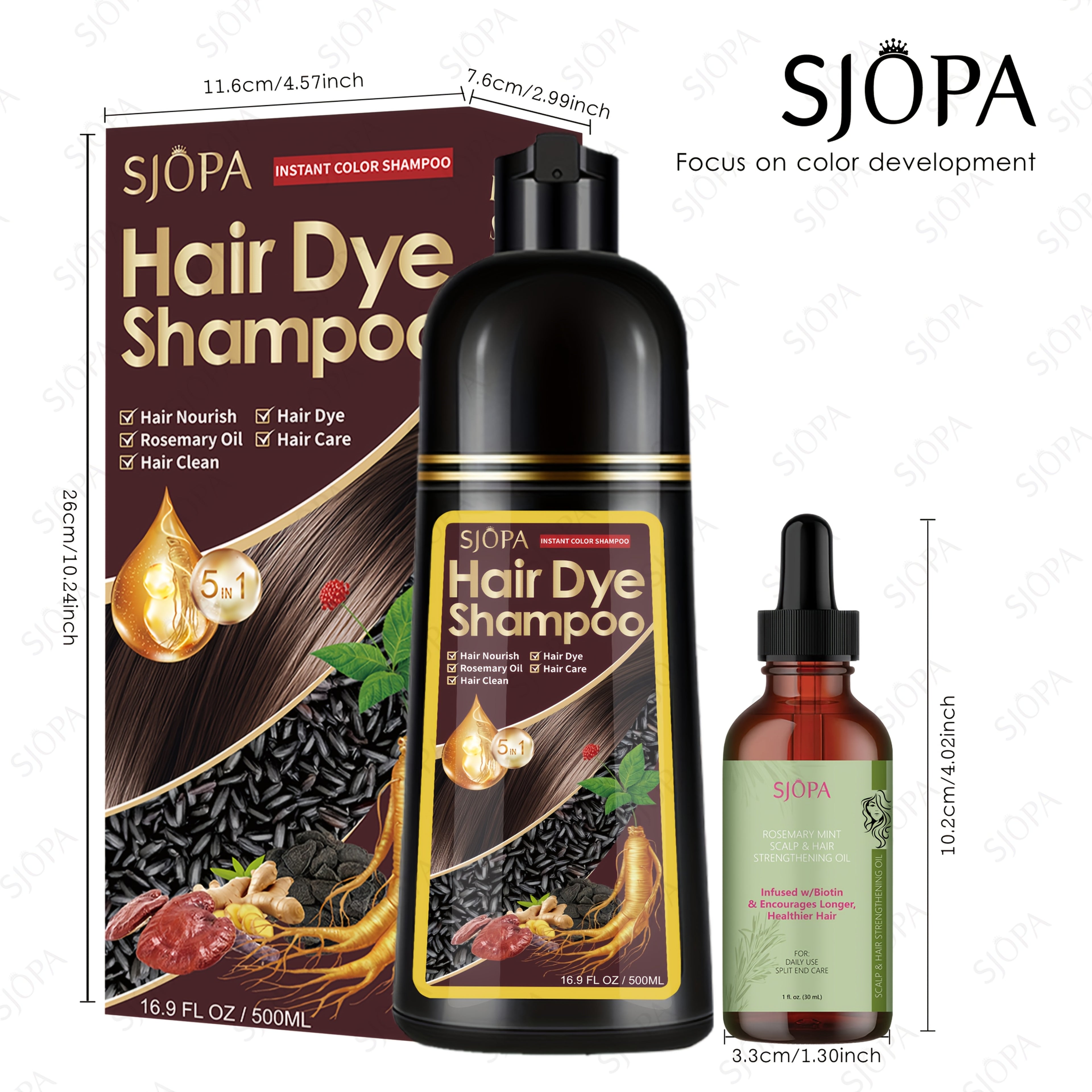 [Upgraded Version] SJOPA Hair Dye Kit 16.91Oz 5-In-1 Coloring Shampoo, Hibiscus Oil, Gentle on Skin, Natural & Safe Formula, Quick Coloring & Nourishing, Long-Lasting Hair Color Care, Salon-Quality at Home