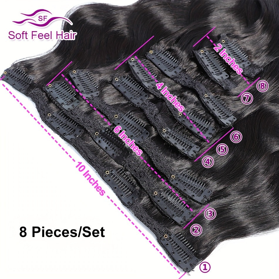 [Human Hair Extensions] Body Wave Clip in Human Hair Extensions 8pcs/Set Natural Color Clip Ins Human Hair 12-26 Inches 120G/Set