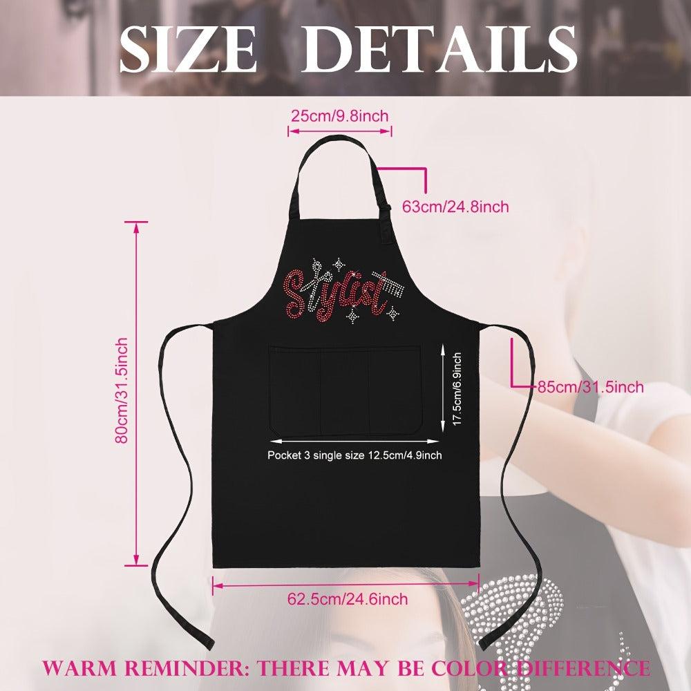 Set of 2 Aprons for Hair Stylists, Featuring Rhinestone Tools, 3 Pockets, And Material, Ideal for Barbers And Salons
