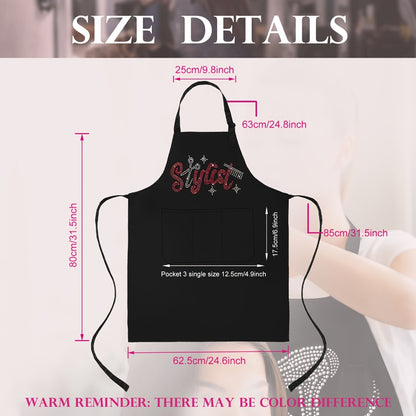 Barber Apron for Hair Stylists Set of 2 Rhinestone Detail 3 Pockets Professional Salon Apron Hairdresser Apron Barber Smock for Women Men Salon Barbershop