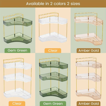 Bathroom Counter Organizer 2-in-1 Corner Shelf 2-Tier 3-Tier Space-Saving Makeup Skincare Storage with Brush Holder No-Tool Install Portable Vanity Dresser Kitchen