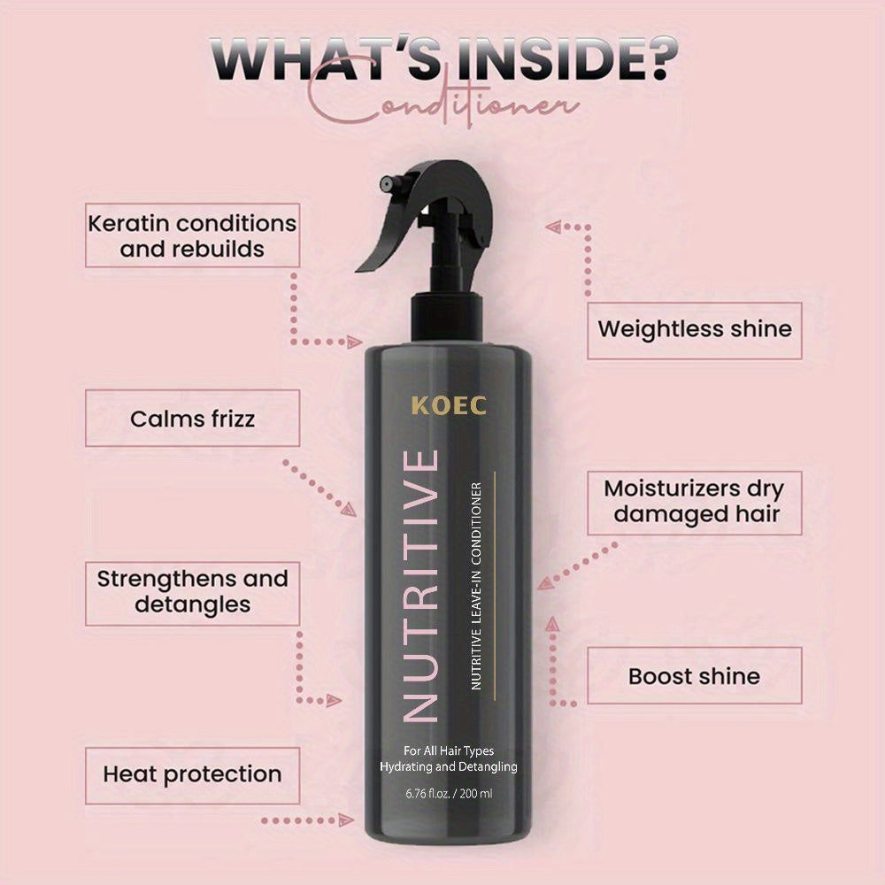 200ml Leave-In Conditioning Spray and Detangler - Anti-Frizz Deep Conditioner that primes your hair to tame frizz and add shine, ideal for curly, dry and damaged hair, Snail Serum, for curly, dry hair Hair and Damaged Hair, 200ml/ 6.8fl.oz