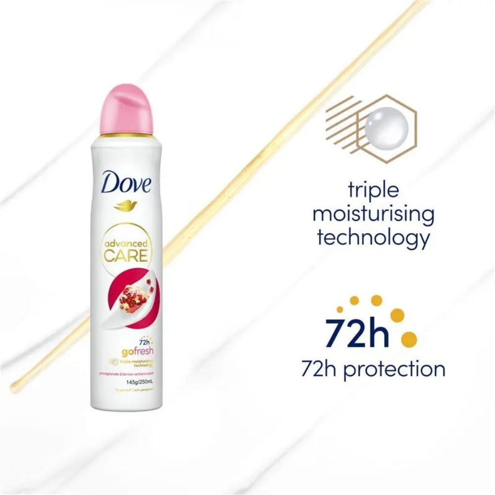 Dove Go Fresh Pomegranate & Lemon Verbena Grass Body Spray 150ml (5oz) x [3 Pack] Deodorant for Women, Long Lasting Fresh Floral Fruity Scent, Quick Dry Invisible Spray, Non-Sticky Lightweight Daily Body Deodorant, Gym Travel Essential