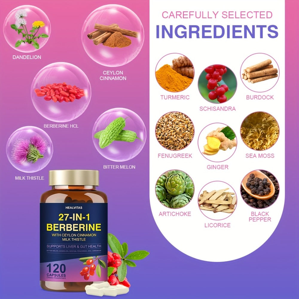 Berberine Supplemen, with Berberine Ceylon Cinnamon & Milk Thistle Green Tea Aloe Vera- Activating Natural Herbal Formula, Liver & Gut Health Support, Gluco Golden Advanced - Digestive Health Support Healthy Immune System Support.
