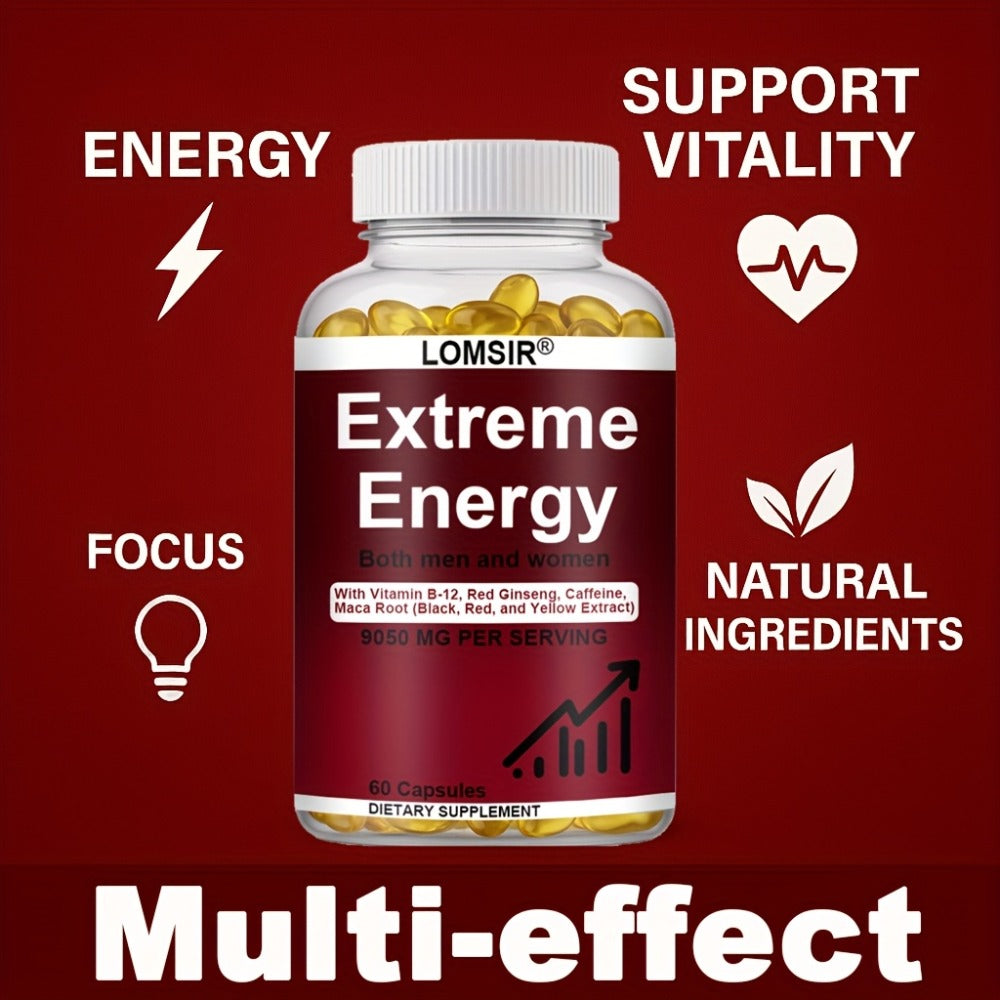 [Extreme Energy Capsules] Extreme Energy Capsules - 9050mg Supplement with Red Ginseng, Maca & Saw Palmetto - Everyday Energy Support for Men & Women - 60 Softgels