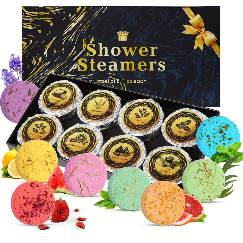 Shower Steamers 8pcs Essential Oil Self Care Bath Bombs for Lavender, Eucalyptus, Rose, Lemon, Tea Tree, Peppermint, Grapefruit, Watermelon. Gift for Women and Men, Perfect for Halloween and Christmas Gift, Travel Daily Necessities-Local Warehouse
