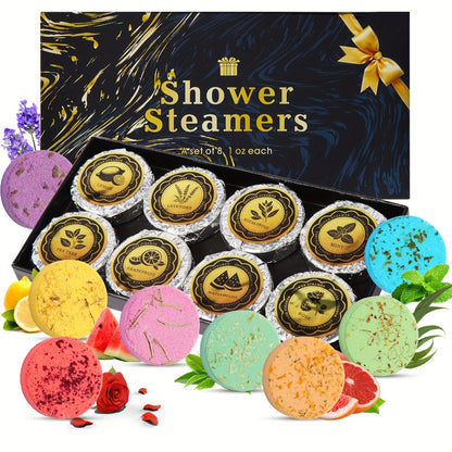 Shower Steamers 8 Pack Essential Oil Aromatherapy - Lavender, Eucalyptus, Rose, Peppermint & More Scents | Self Care Bath Bombs Gift Set for Women & Men, 30g Each