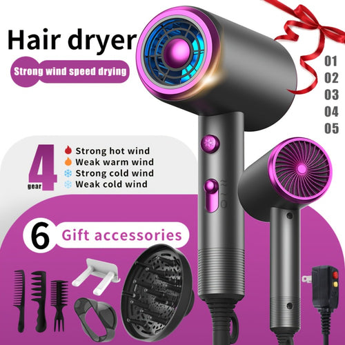 Professional Ionic Hair Dryer 1600W — Low Noise Quick Dry, 32000 RPM Motor, 2 Concentrators, Diffuser, 3 Combs & Hanger, Home Salon Travel Blow Dryer — 6 Colors