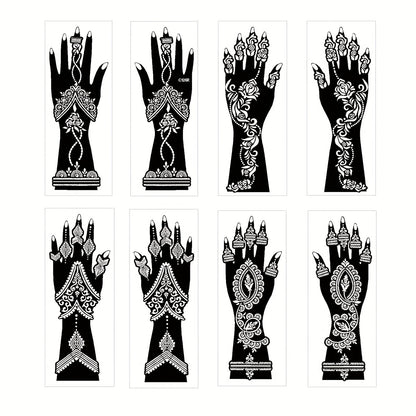 Tattoo Stencils 8-Piece Set Vintage Ramadan Henna-Style Designs | Reusable Body Art Stencils for Brides Bridal Party | Valentine's Day New Year Celebration Skin Decoration Stickers