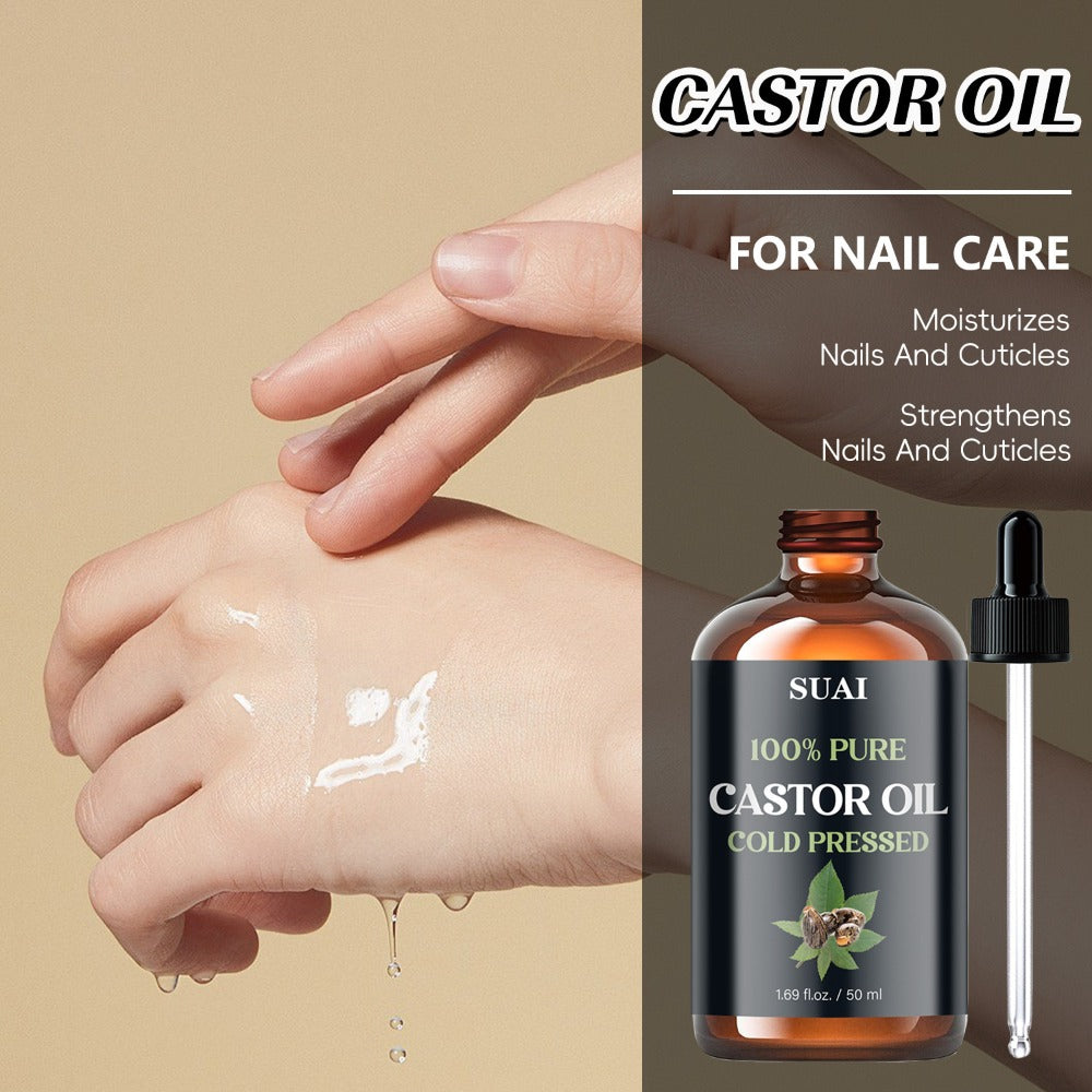 100% Pure Castor Oil | Cold Pressed, Softens and Smooths Skin, Made with Plant Extracts, Enhances Skin Smoothness, Contains Essential Oils, Elegant Packaging, Hypoallergenic Formula, 1.69oz