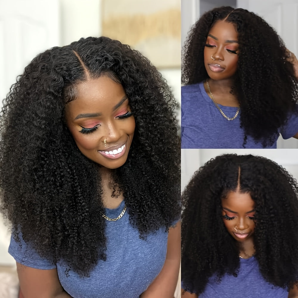 Kinky Curly Lace Front Wigs Human Hair 4X4X1 Lace Closure Wigs 180% Density Kinky Curly Wigs with Brazilian Unprocessed Wig Natural Color