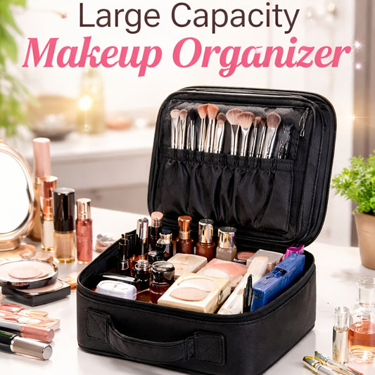 Women' Large Capacity Makeup Bag Compatible for - Brandable Cosmetic Organizer | Durable Travel Toiletry Case with Sturdy Handle, Soft Portable Beauty Storage Pouch | - Fabric for Skincare, Brushes, Lipstick ()