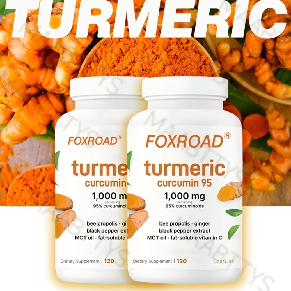 Capsules Containing Turmeric in a 6-In-1 Formula, Providing a 120-Day Supply with 120 Capsules, Featuring 95% Natural Active Curcumin, Abundant in Vitamin C And Probiotics! A Must-Have for Every Home And an Ideal Present!