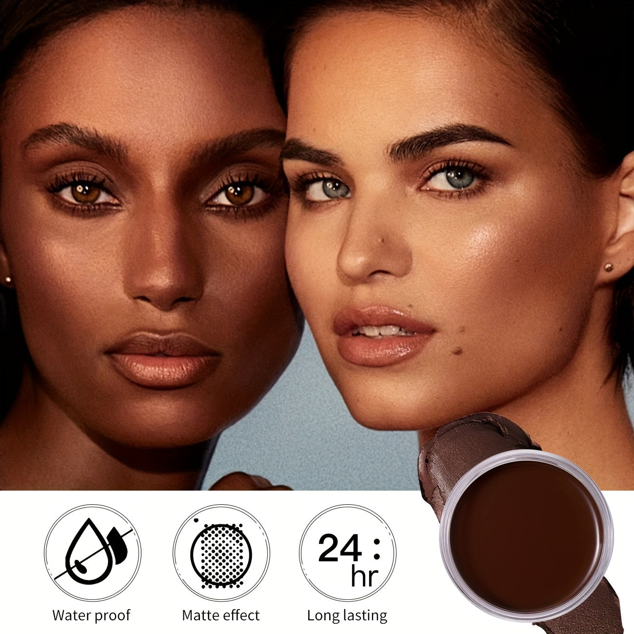 Matte Velvet Foundation Cream (for Medium to Dark), Nourishing Non-Caking Foundation-Full Coverage, Long Lasting Controls Oil & Waterproof, Pore-less, Smudge-proof, Not Easy to Remove, 0.7oz BIG Volume Flawless Cream Bronzer Makeup