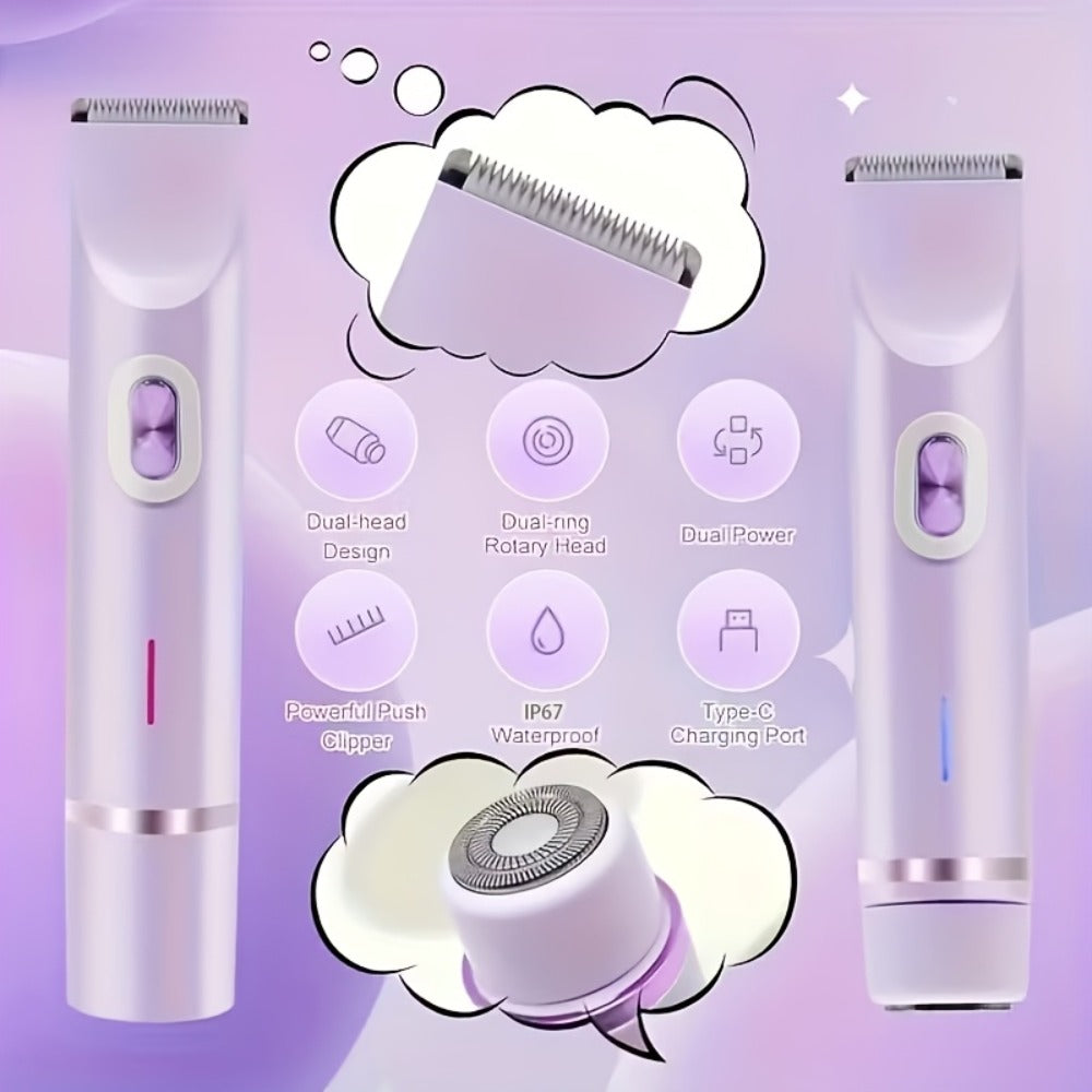 Women's Bikini Electric Razor, 2in 1 Dry/Wet Bikini Razor And Facial Razor, USB Rechargeable, for Bikini, Underarms, Legs, Arms, Face, Portable, Durable, Women's Gift Choice
