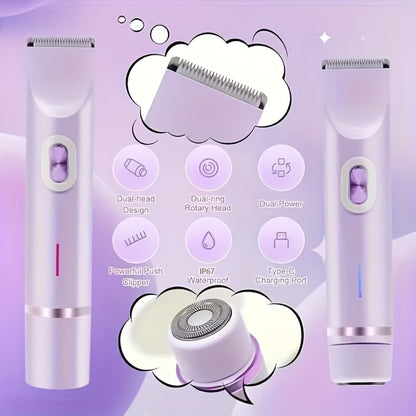 Bikini Razor Electric 2-in-1 Women Dry Wet Face Shaver USB Rechargeable - Painless Hair Removal for Bikini Line Underarms Legs Arms Face Portable Lady Shaver Gift