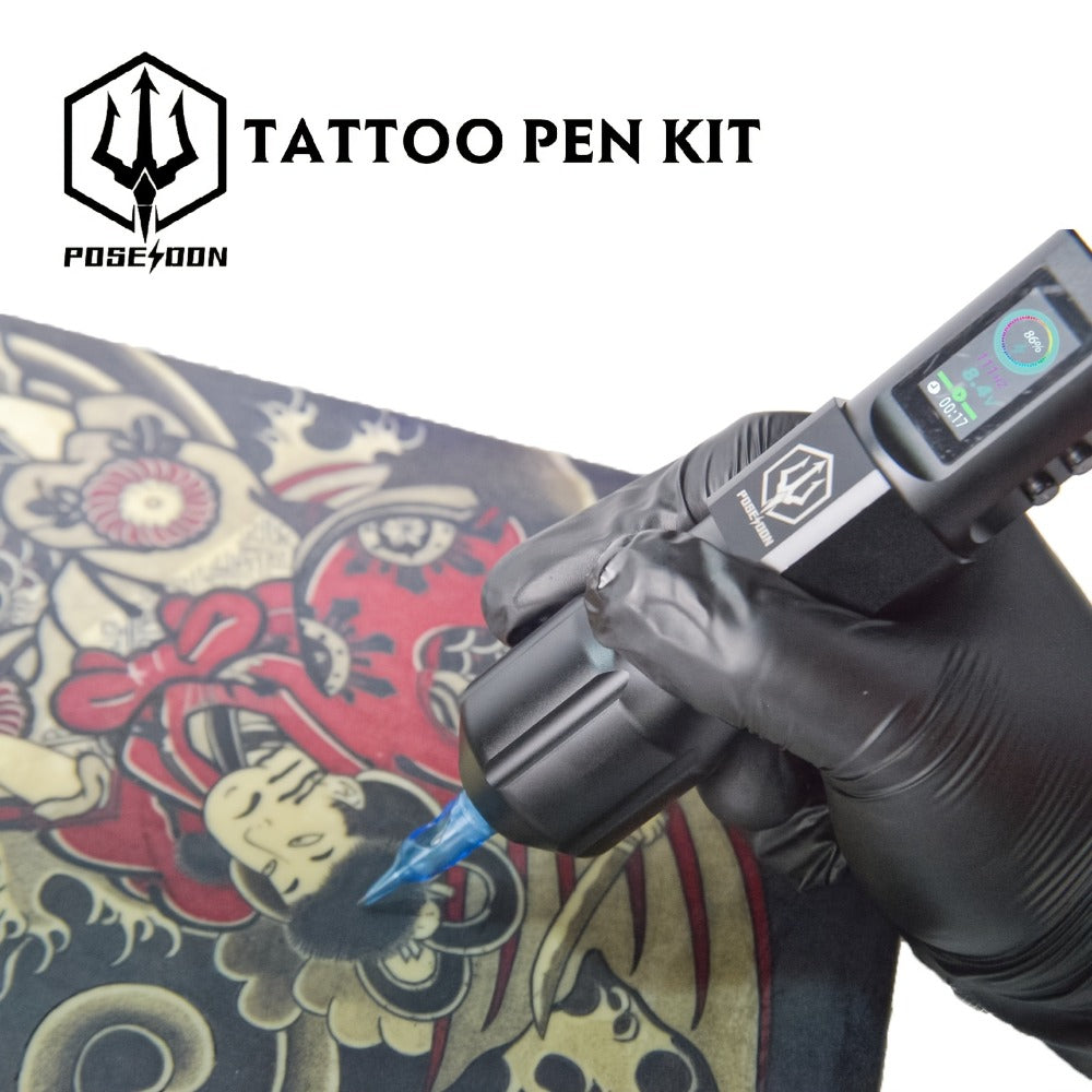 POSEIDON Tattoo Kit, Tattoo Pen Kit, Wireless Rotary Tattoo Gun Kit, LED Color Screen Tattoo Machine Kit with 20pcs Tattoo Cartridge Needles And 11 Tattoo Inks, Tattoo Supplies for Beginners